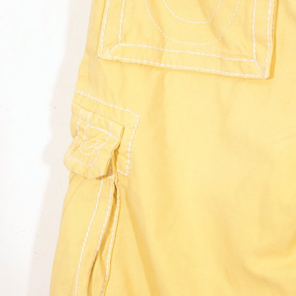 True Religion Mens Issac Cargo Bright Yellow Shorts Cut Off Drawstring Cotton 33 - Picture 15 of 15